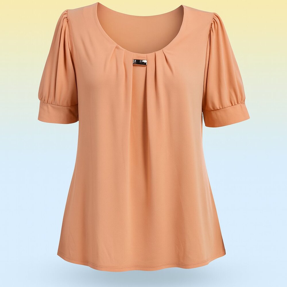 Notations Blouse NEW Peach XL NWT Dressy Feminine Workwear Pleat Metal clip BOHO